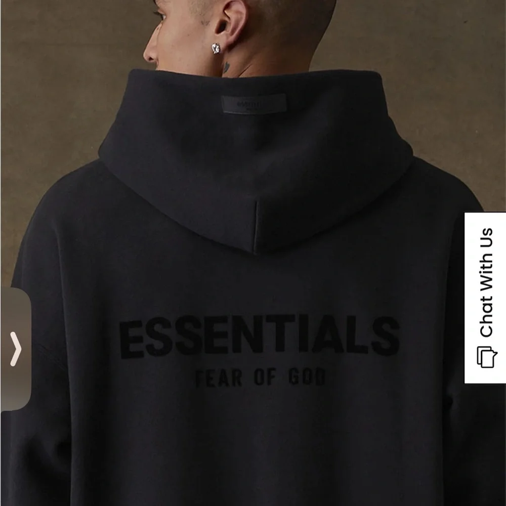 NWT Fear of God Essentials Stretch Limo Black Hoodie- Size Medium